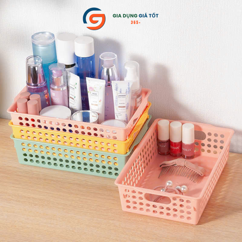 Khay nhựa chữ nhật đựng đồ đa năng - khay lỗ thoáng nhiều màu đựng mỹ phẩm, gia vị, đồ dùng học tập