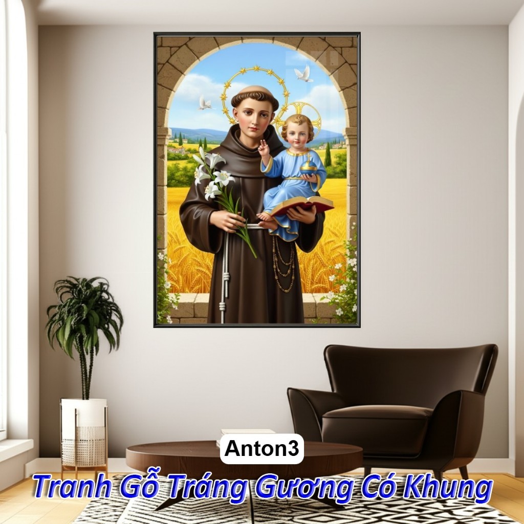 Tranh Công Giáo Thánh Antôn, Phêrô, Phaolô, Gioan, Phanxico,... Treo Tường Tráng Gương Khung Composite