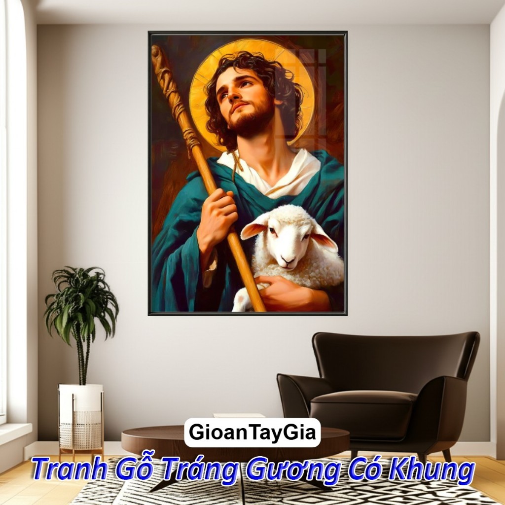Tranh Công Giáo Thánh Antôn, Phêrô, Phaolô, Gioan, Phanxico,... Treo Tường Tráng Gương Khung Composite