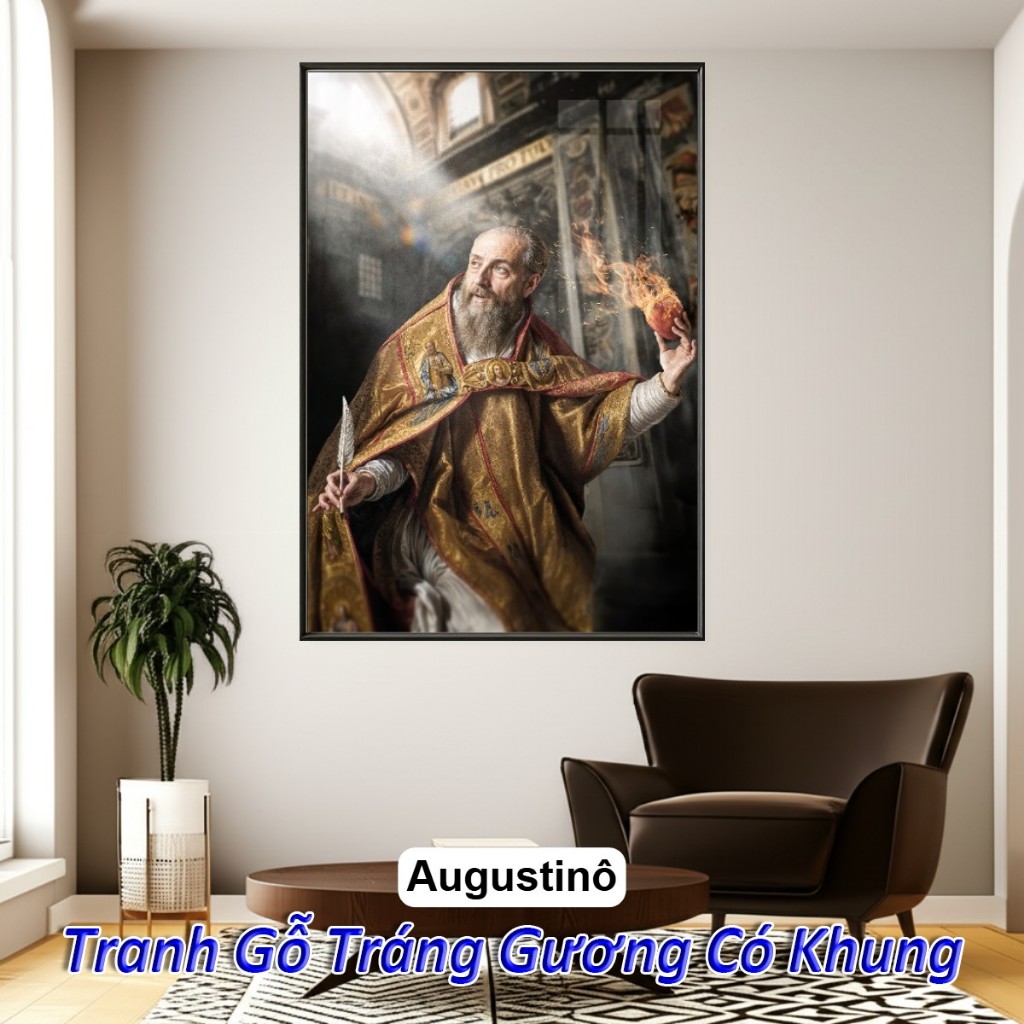 Tranh Công Giáo Thánh Antôn, Phêrô, Phaolô, Gioan, Phanxico,... Treo Tường Tráng Gương Khung Composite