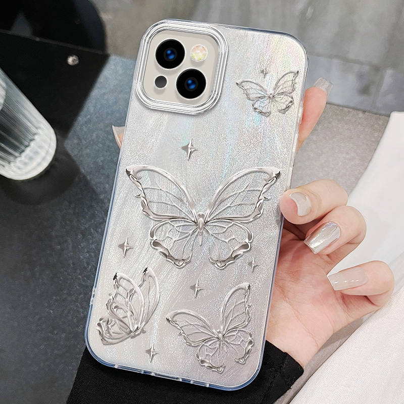 Ốp Lưng iPhone Nơ Bạc Công Nghệ IMD - Chống Vân Tay & Chống Trầy | Tương Thích iPhone 16/15/14/13/12/11 Pro Max/XR/XSMax