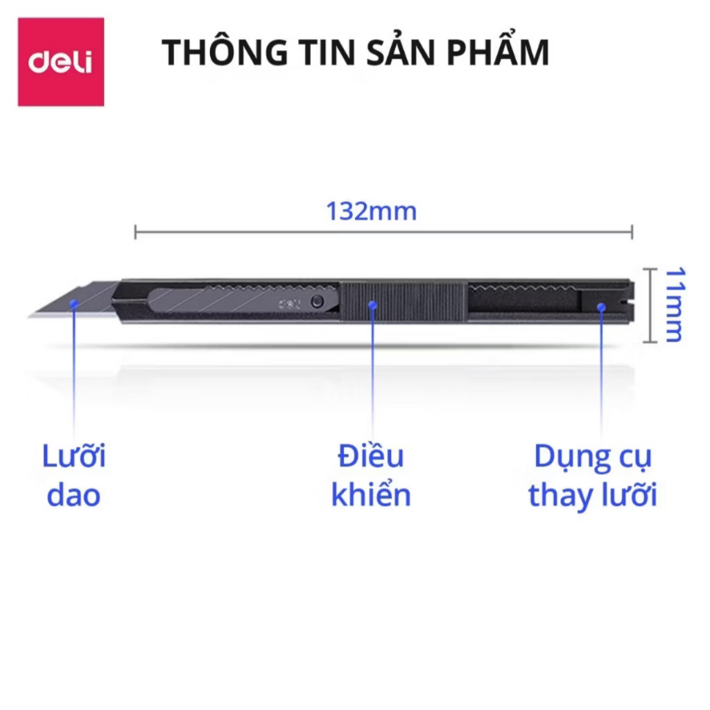 Dao Rọc Giấy Deli – Lưỡi Thép SK5 Cao Cấp, Bền, Sắc, Gọn Nhẹ, Dùng Văn Phòng/Học Tập