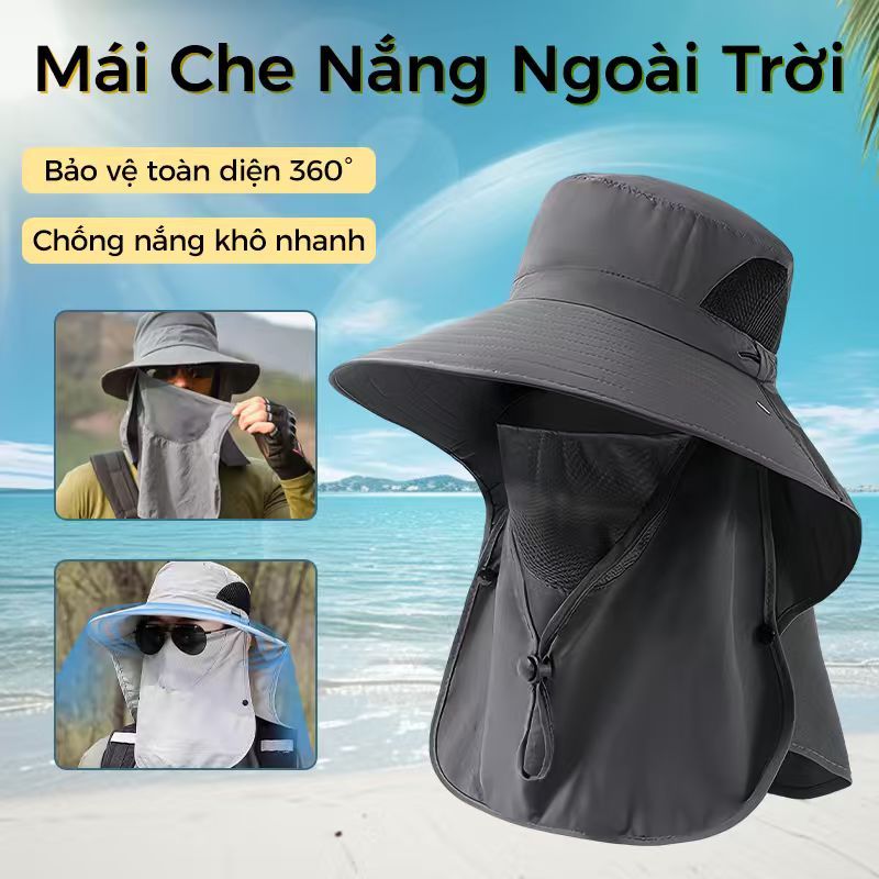 Mũ nón chống nắng kèm khẩu trang Nam Nữ vành rộng chống UV Che Cổ Tháo Rời Thoáng Khí Tấm che nắng Mùa Hè