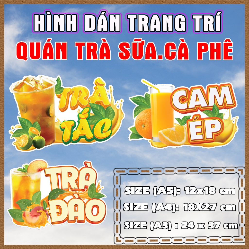 UV DTF Trang Trí Quán Trà Sữa Cà Phê Dán Tường, Kính, Hình Ly, Trà Sữa, Sinh Tố, Trà Tắc, Trà Đào, Trà Trái Cây