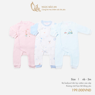 M&B (0-3M) Bộ bodysuit dài tay sơ sinh chất cotton mềm mịn, thoáng mát, co giãn tốt an toàn cho da bé