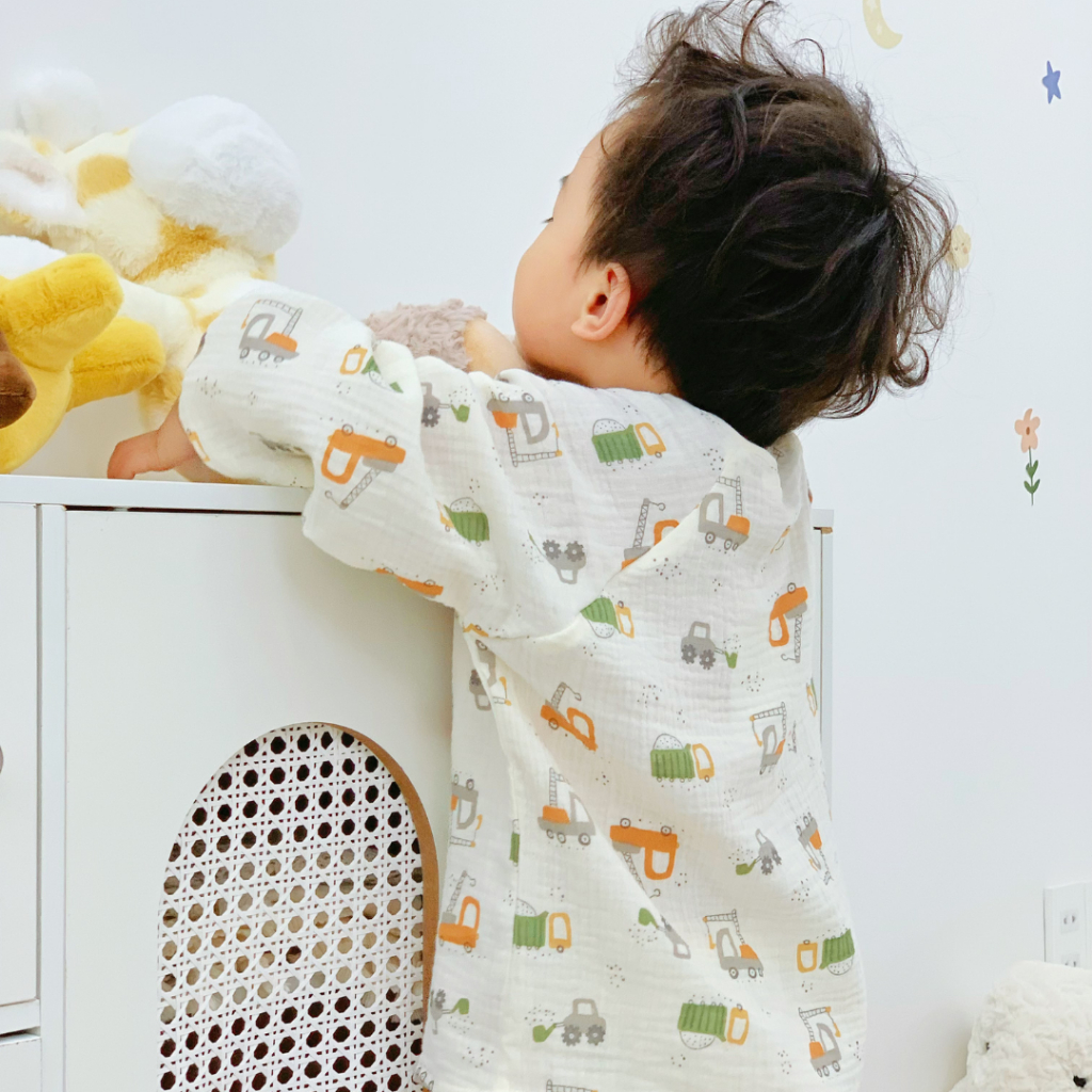 Đồ ngủ trẻ em 7–24kg | Bộ dài tay form rộng, vải Xô Muslin thoáng mát, thấm hút mồ hôi
