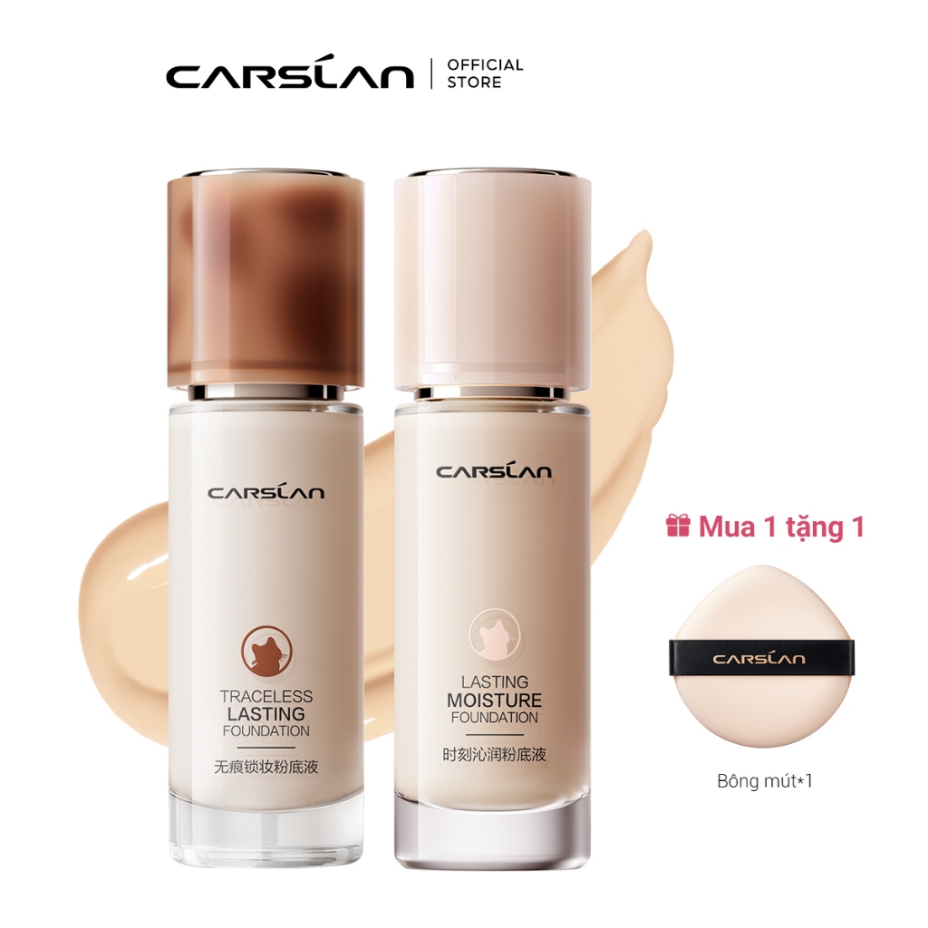 Kem nền dạng lỏng kiềm dầu, lâu trôi 24H, chống nước, dưỡng ẩm Carslan Traceless Lasting/Lasting Moisture Foundation 30g