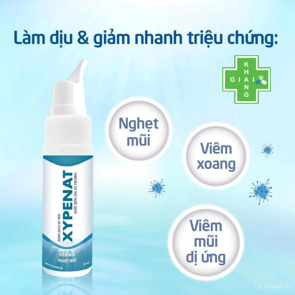 Xịt mũi nước muối ưu trương Xypenat giúp giảm nghẹt mũi, viêm mũi và viêm xoang