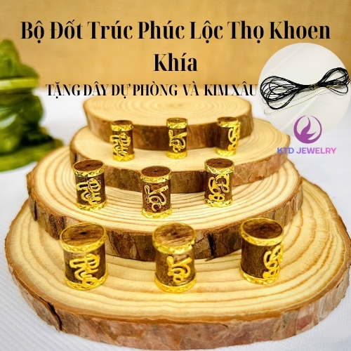 Đốt Trúc KATEDA Trầm Tốc Bọc Khoen, Charm Phúc Lộc Thọ, Làm Vòng Tay 8mm, 10mm, 12mm