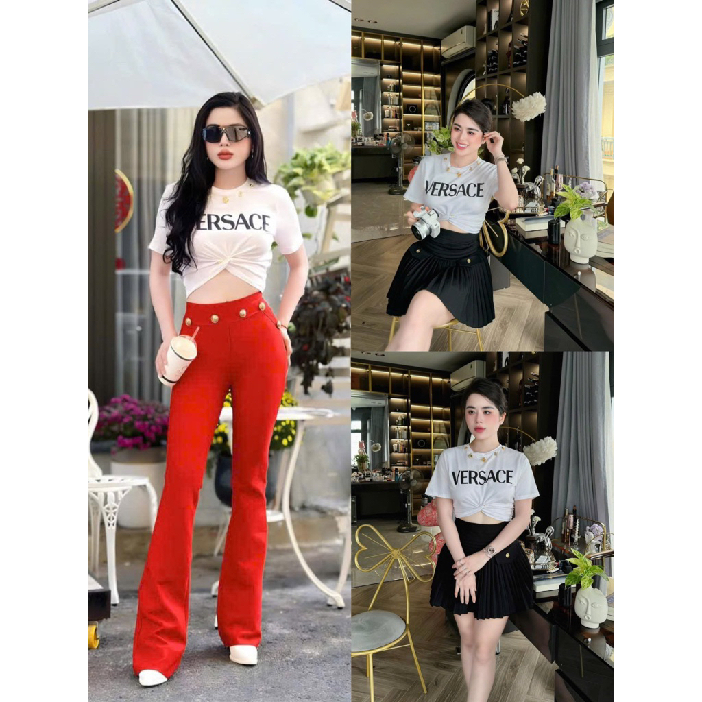 Áo croptop chữ in nhiều màu kèm ghim băng
