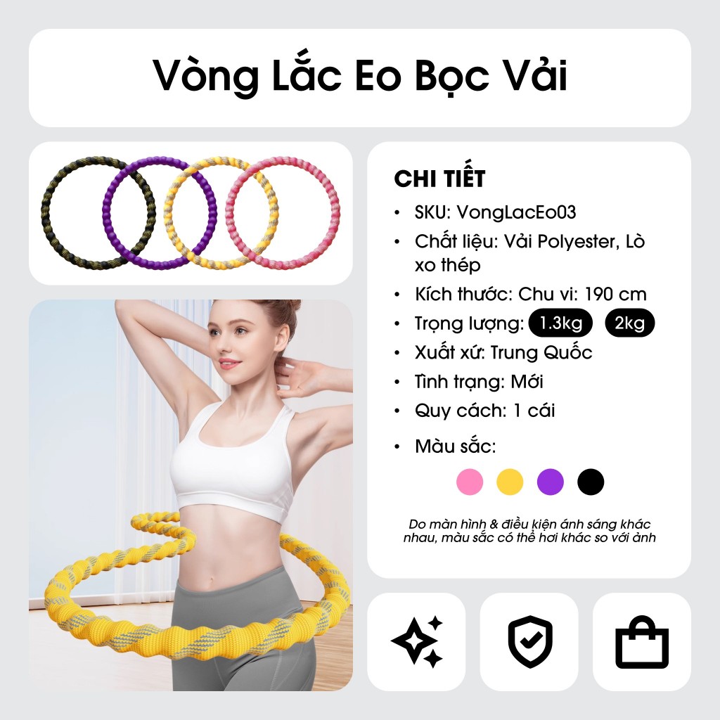 Vòng Lắc Eo Bọc Vải Cao Cấp 03 - 1.3kg/2kg - Liền Mạch, Không Kẹp Da, Êm Ái Luyện Tập, Dùng Tại Nhà - VongLacEo03