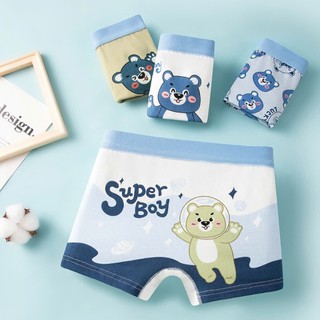 [BT38 Mẫu mới] Combo 4 quần sịp bé trai cotton, quần lót cho bé trai dáng boxer cotton mềm mại họa tiết Gấu Nâu Cute