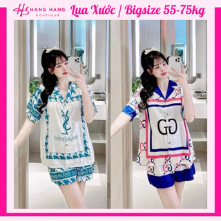 Đồ ngủ nữ bigsize 55-75kg, pijama đùi ngắn tay cộc lụa xước mềm mát 75CC03, đồ bộ nữ đồ mặc nhà dễ thương sang chảnh
