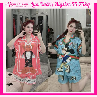 Đồ ngủ nữ bigsize 55-75kg, pijama đùi ngắn tay cộc lụa xước mềm mát 75CC03, đồ bộ nữ đồ mặc nhà dễ thương sang chảnh