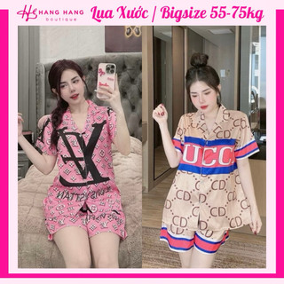 Đồ ngủ nữ bigsize 55-75kg, pijama đùi ngắn tay cộc lụa xước mềm mát 75CC03, đồ bộ nữ đồ mặc nhà dễ thương sang chảnh
