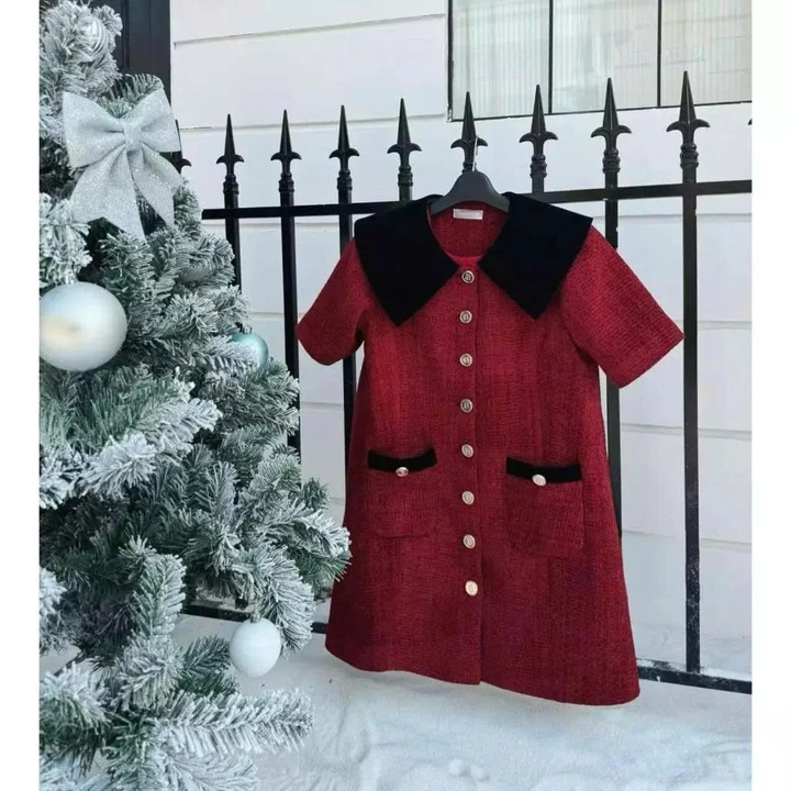 Váy bầu dự tiệc, đầm bầu thu đông dáng babydoll cổ bèo điệu đà, váy dạ chân váy xếp ly xinh xắn, lên dáng xinh