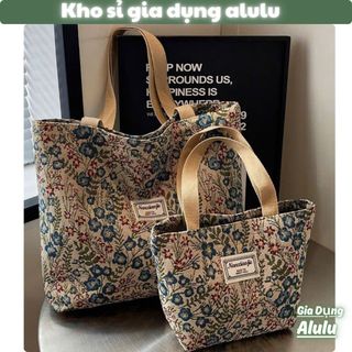 Set 2 Túi Tote Vải Thổ Cẩm Vintage – Túi Xách Nữ Dung Tích Lớn Đi Học Đi Làm Đi Chợ Siêu Đẹp - Kho Sỉ Gia Dụng Alulu
