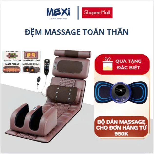 Đệm massage toàn thân MEXI massage lưng, cổ vai gáy kèm đệm masage chân 12 điểm có thể gấp gọn