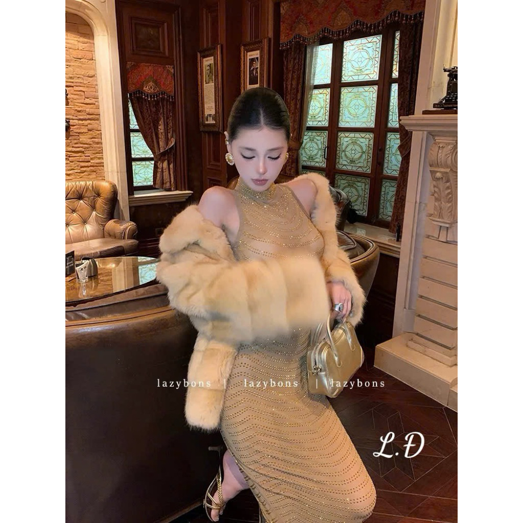 Đầm ba lỗ đính đâ đuôi cá dáng dài
