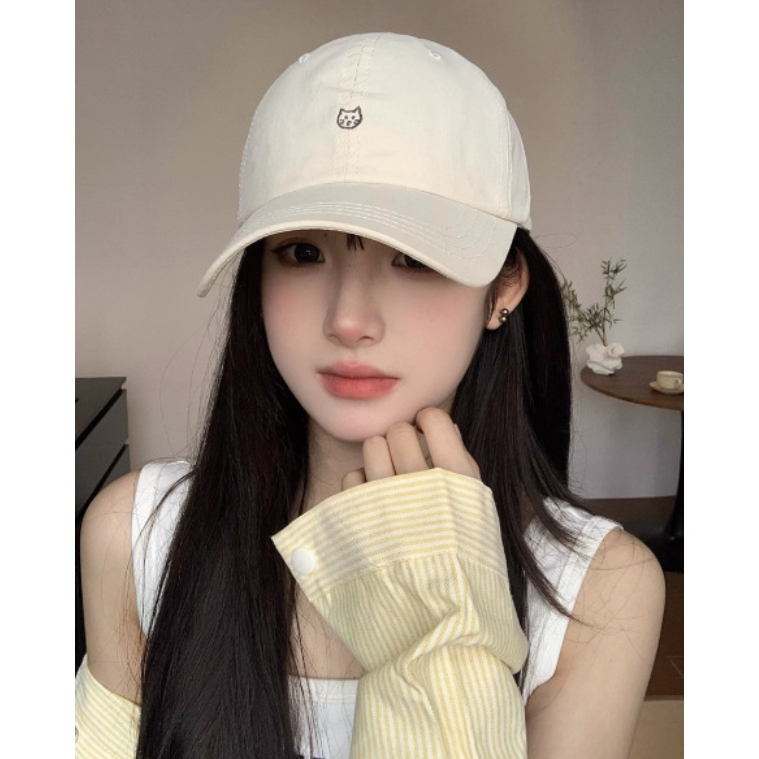 Mũ Lưỡi Trai Hàn Quốc Thêu Icon Mèo Con Dễ Thương Nón Nam Nữ Cotton Form Mềm Thêu Mèo Con