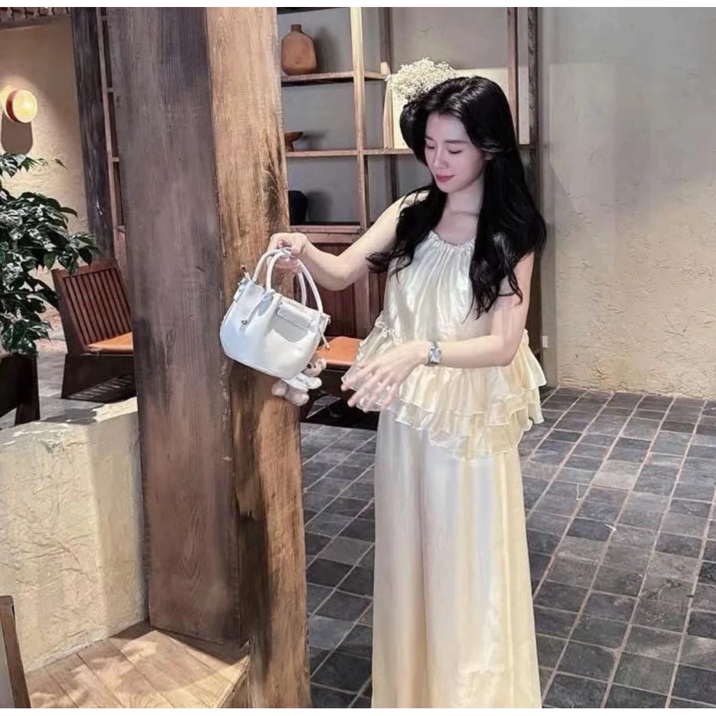 Set áo bèo tầng cổ phối đá sang chảnh, bộ nữ đi tiệc nữ tính
