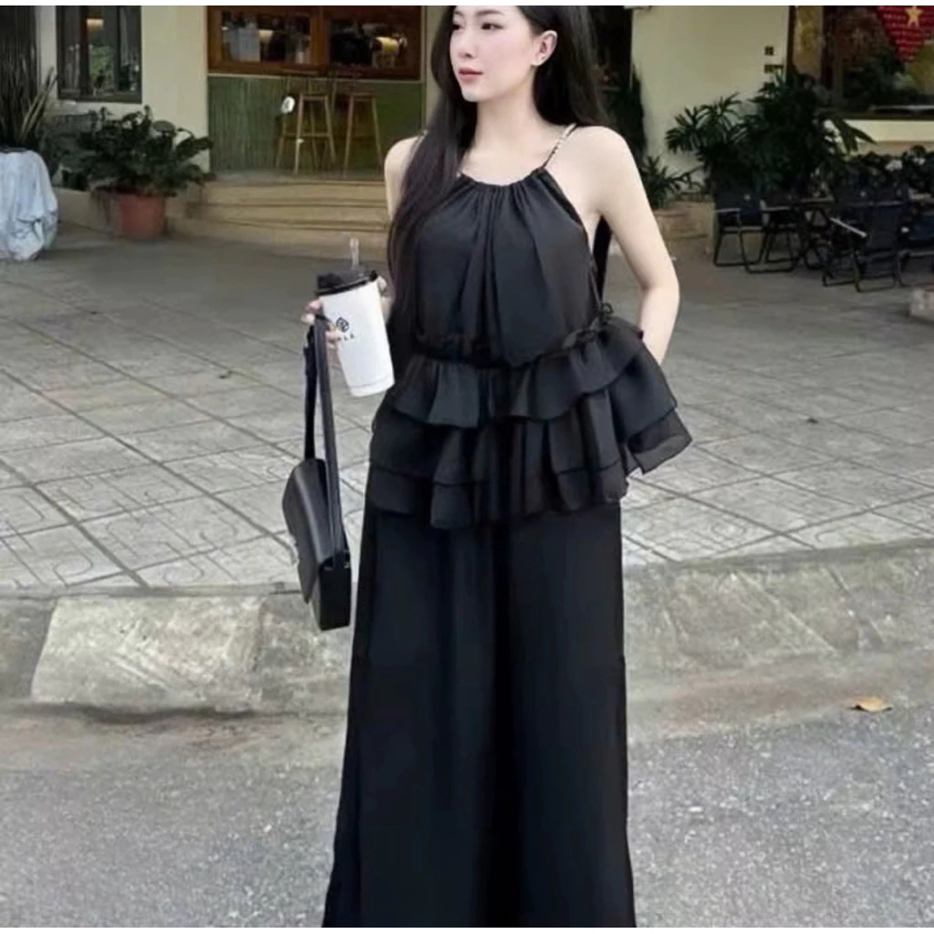 Set áo bèo tầng cổ phối đá sang chảnh, bộ nữ đi tiệc nữ tính