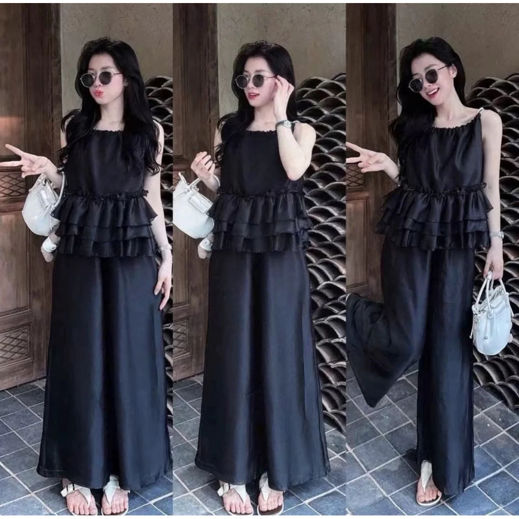 Set áo bèo tầng cổ phối đá sang chảnh, bộ nữ đi tiệc nữ tính