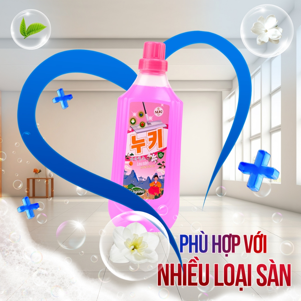 Nước Lau Sàn CN Hàn Quốc NUKI 1000ml, Làm Sạch, Tẩy Vết Bẩn, Đuổi Côn Trùng, Hương Thơm Dịu Nhẹ