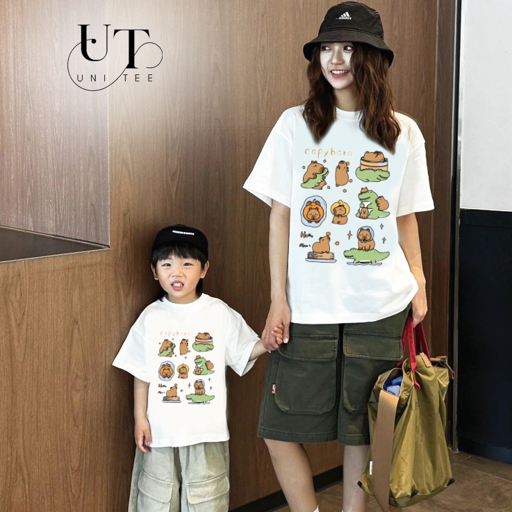 (9kg-110kg) Áo thun Unisex Họa tiết hình thú dễ thương, Cotton thoáng mát cho TRẺ EM, NAM NỮ, GIA ĐÌNH - Uni Tee I U107
