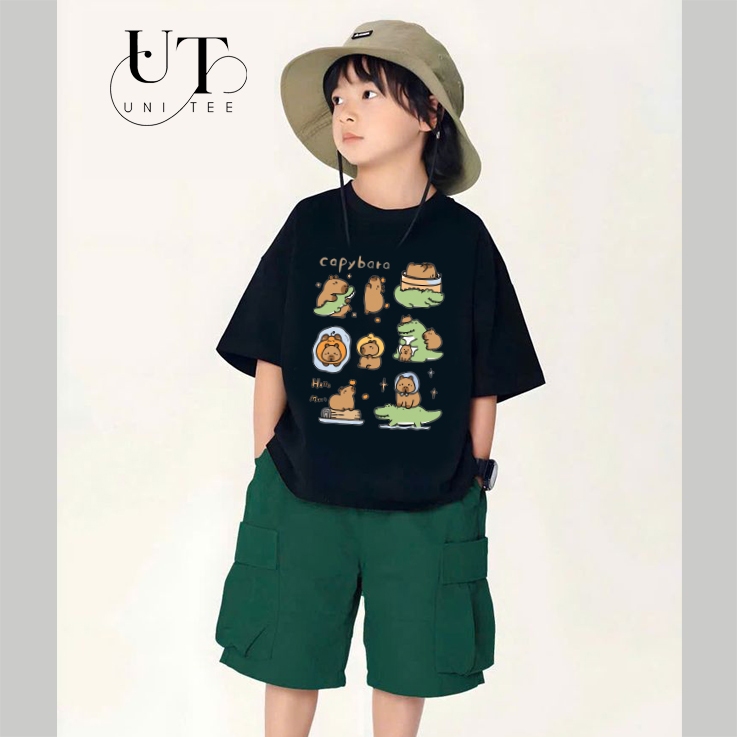 (9kg-110kg) Áo thun Unisex Họa tiết hình thú dễ thương, Cotton thoáng mát cho TRẺ EM, NAM NỮ, GIA ĐÌNH - Uni Tee I U107