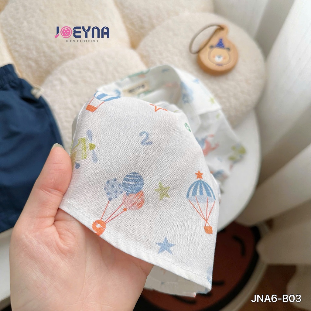 Bộ sơ mi Joeyna B03 họa tiết khinh khí cầu cho bé 8-23kg