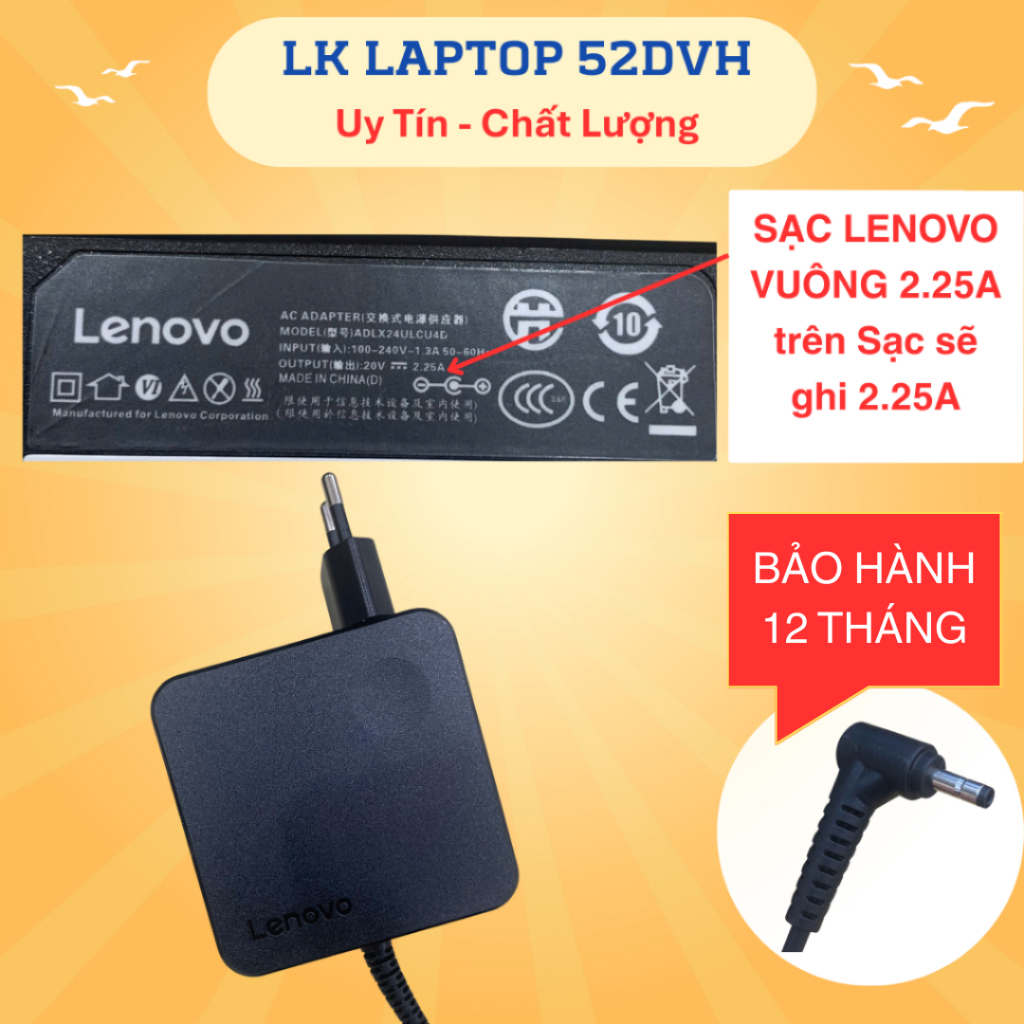 Sạc Laptop Lenovo Đầu Nhỏ VUÔNG ZIN 20V- 2.25A / 20V - 3.25A zin cao cấp