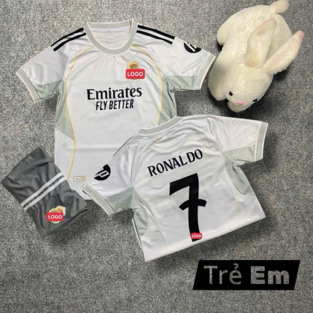 ( Free Ship) - Bộ Quần Áo Bóng Đá Trẻ Em CLB Real Madrid in Ronaldo Số 7 - Vải Mè thái cao cấp thoáng khí