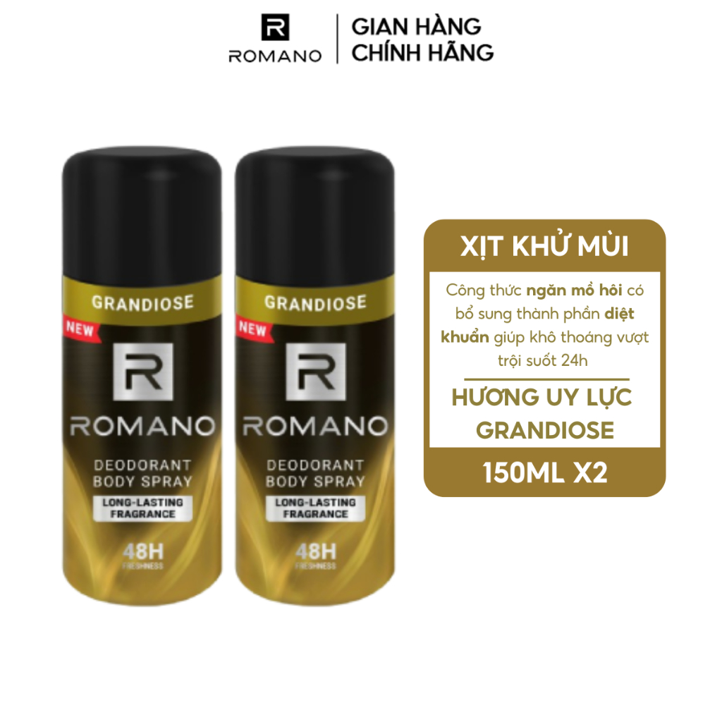 [VHL x Romano] COMBO 2 Xịt toàn thân ngăn mồ hôi và mùi cơ thể Romano ( 150ml x 2 )