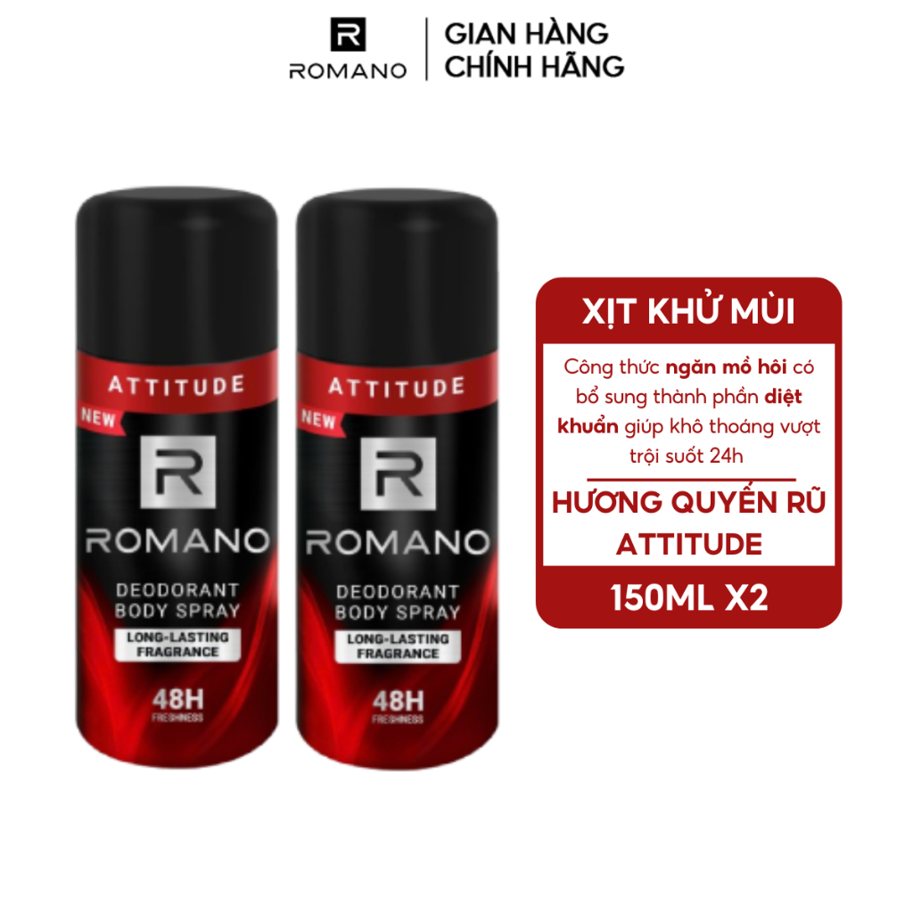 [VHL x Romano] COMBO 2 Xịt toàn thân ngăn mồ hôi và mùi cơ thể Romano ( 150ml x 2 )