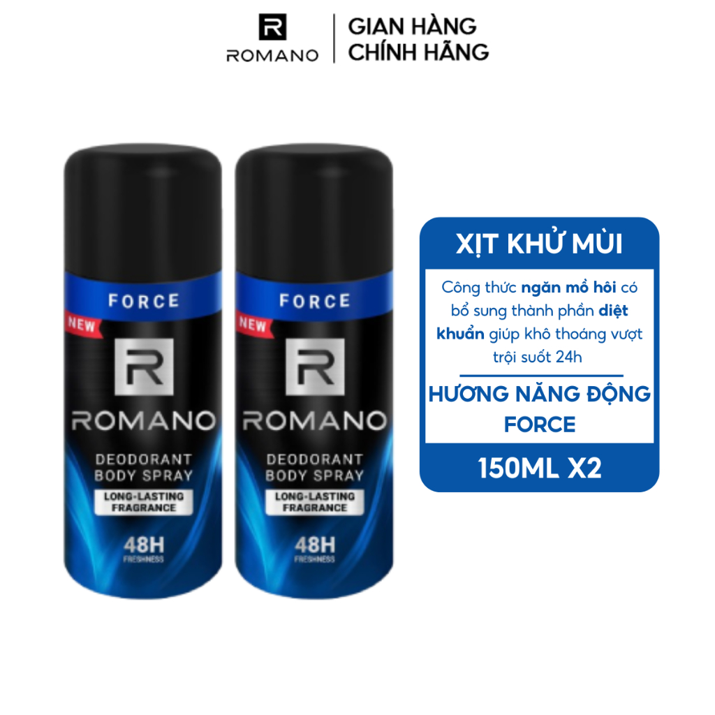 [VHL x Romano] COMBO 2 Xịt toàn thân ngăn mồ hôi và mùi cơ thể Romano ( 150ml x 2 )
