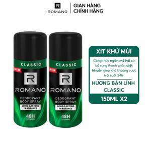 COMBO 2 Xịt toàn thân ngăn mồ hôi và mùi cơ thể Romano ( 150ml x 2 )