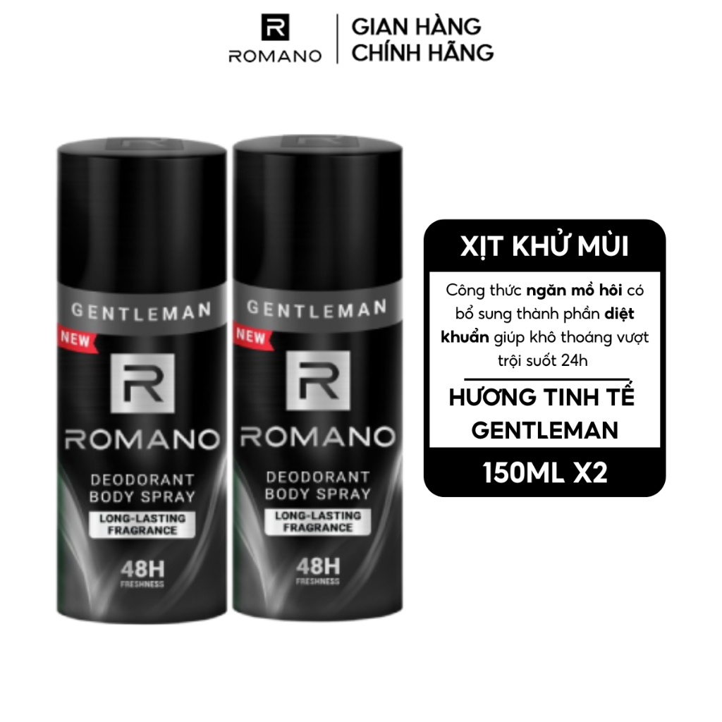 [VHL x Romano] COMBO 2 Xịt toàn thân ngăn mồ hôi và mùi cơ thể Romano ( 150ml x 2 )
