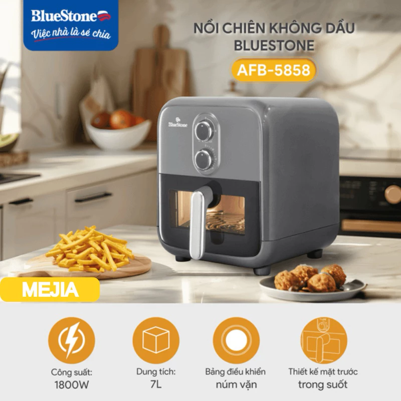 Nồi Chiên Không Dầu Bluestone AFB-5858, Giỏ Chiên Kính 7.0Lít - 1800W, Núm Cơ Dễ Sử Dụng, BH Chính Hãng 2 Năm -Mejia — ảnh 1