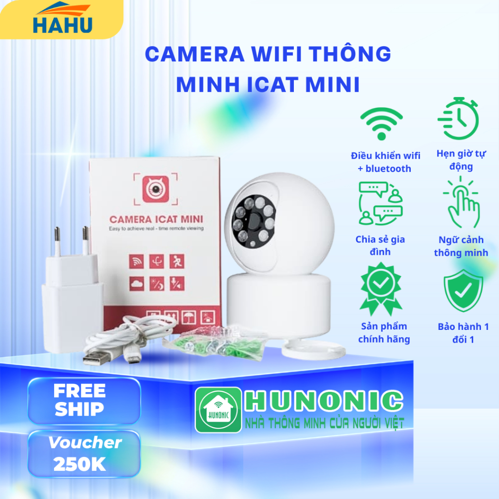 Camera Hunonic Wifi Icat 1080P Xoay 360 Độ, Theo Dõi Chuyển Động, Đàm ...