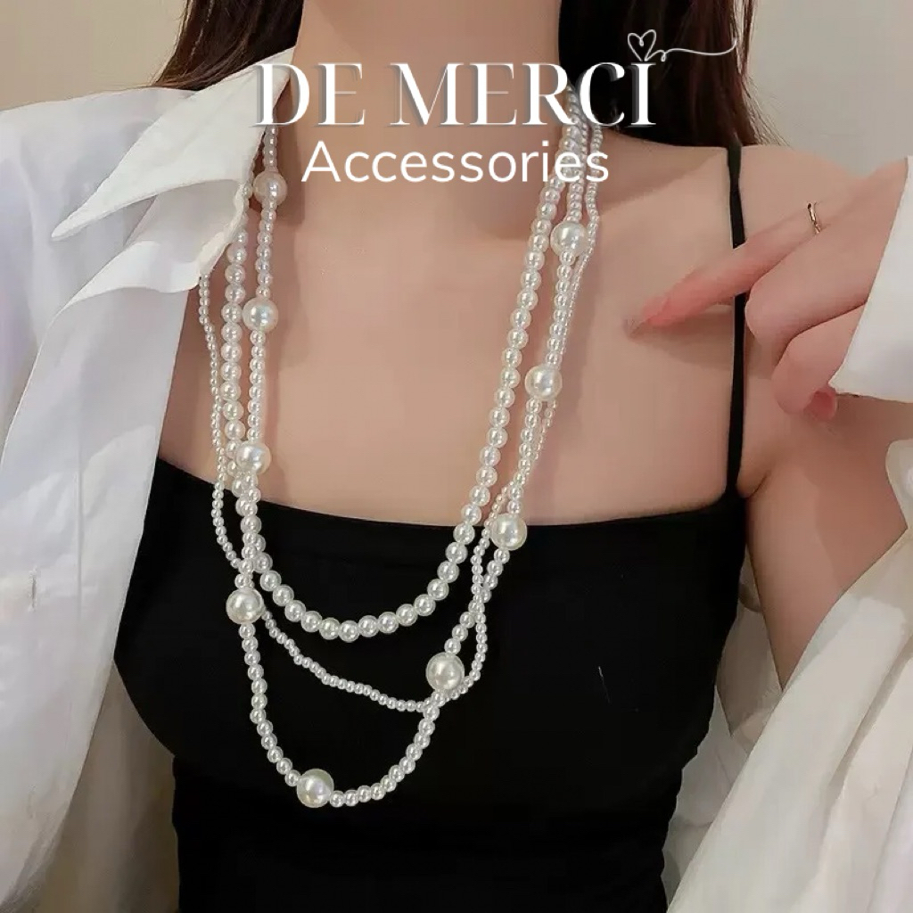 Dây chuyền Ngọc Trai Ba Lớp Xếp Chồng Vòng Cổ Thời Trang Sang Trọng Dài DC062