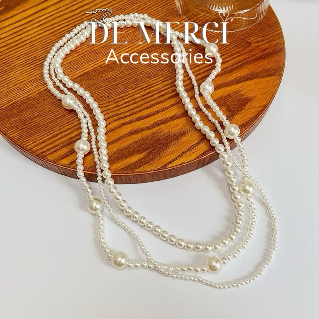 Dây chuyền Ngọc Trai Ba Lớp Xếp Chồng Vòng Cổ Thời Trang Sang Trọng Dài DC062