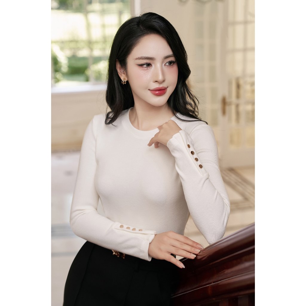 Áo len nữ ELLA DORA cổ tròn dài tay cúc nẹp tay form ôm thiết kế thanh lịch sang trọng 3 màu [AT61]