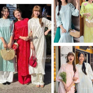 Set Áo dài dáng suông cách tân nữ sang trọng, thiết kế hiện đại, phù hợp mặc dự tiệc, lễ hội, đi chơi Tết T1449G