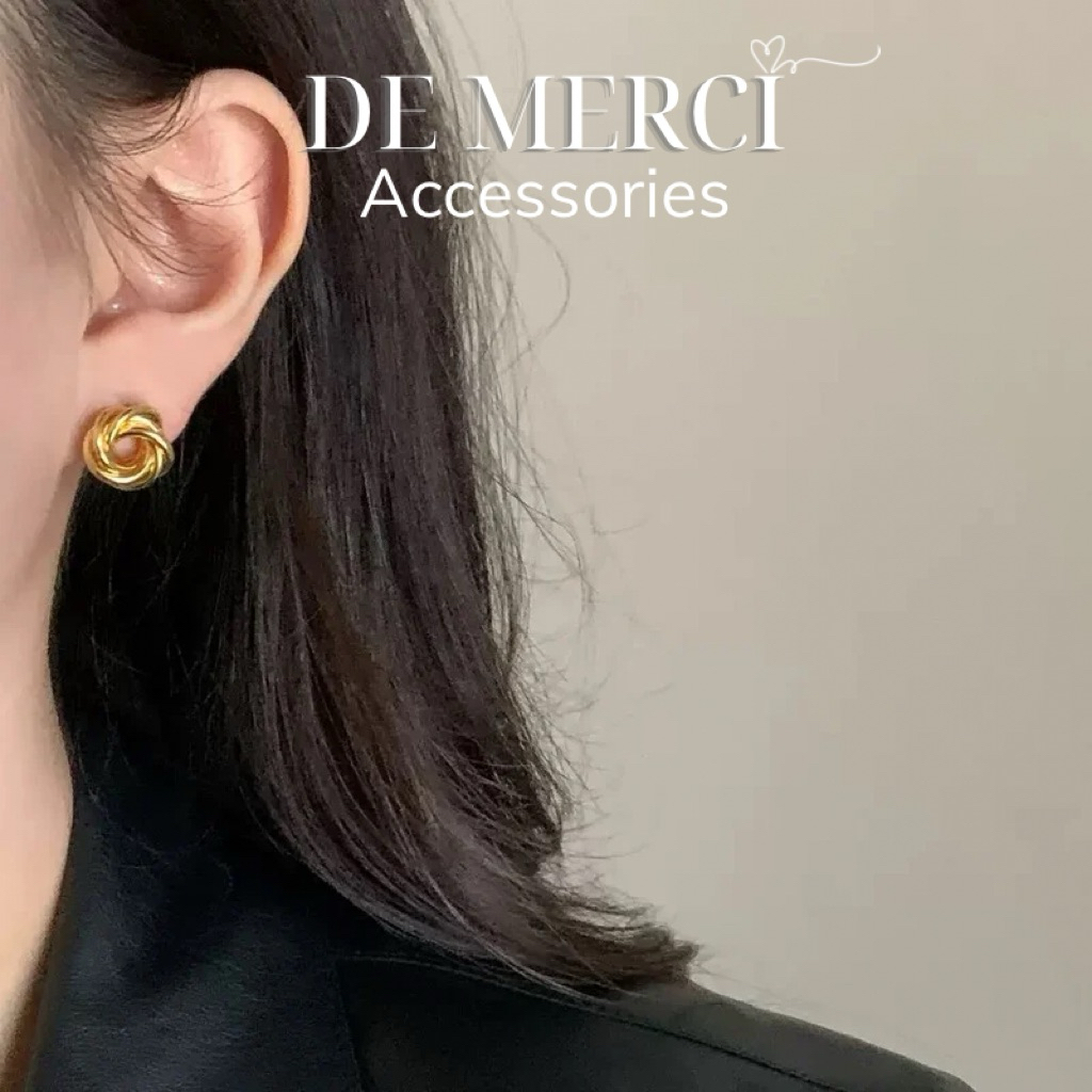 Bông Tai Nữ Mạ Vàng Trơn Cao Cấp De Merci Accessories dáng Hình Học Sang Trọng BT051