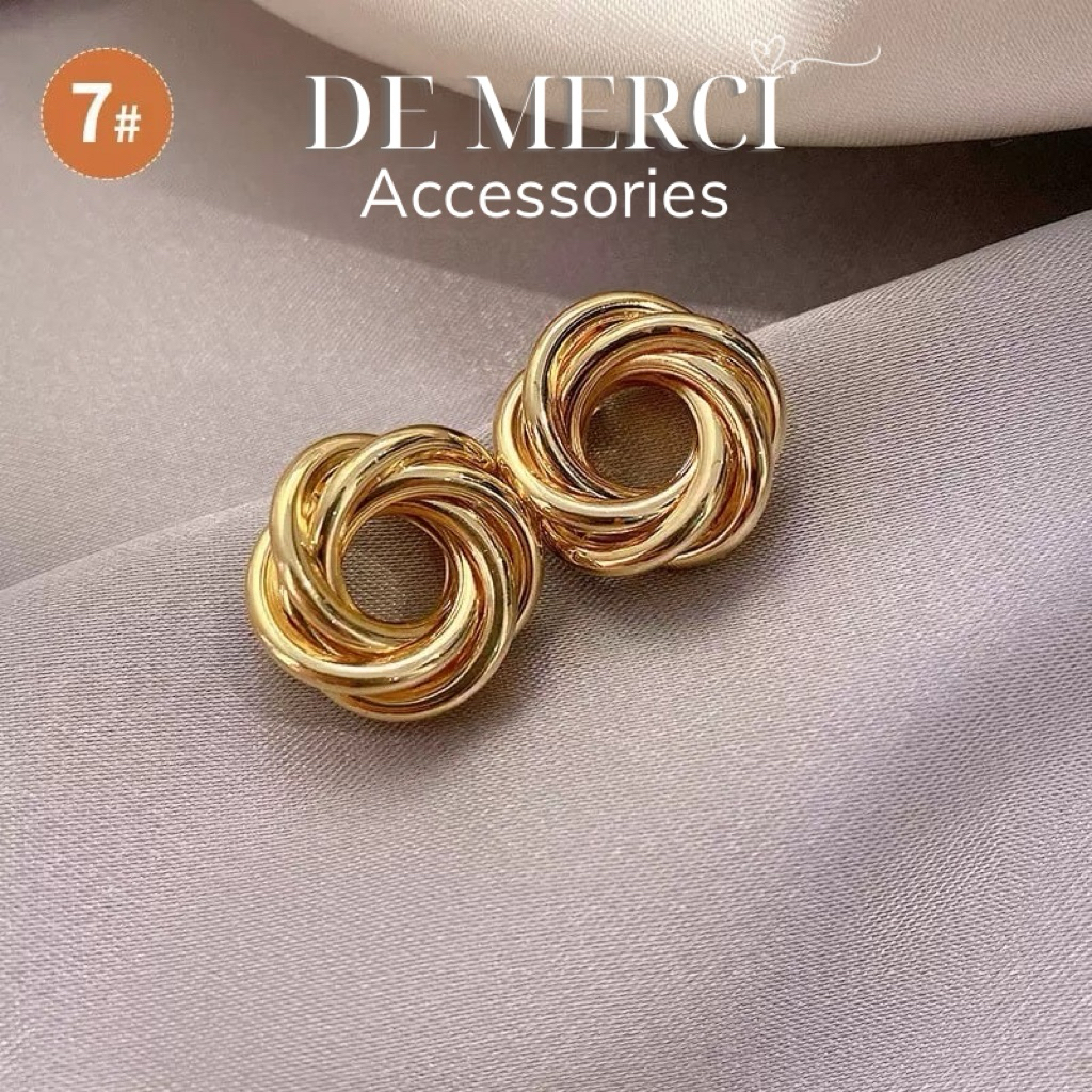 Bông Tai Nữ Mạ Vàng Trơn Cao Cấp De Merci Accessories dáng Hình Học Sang Trọng BT051