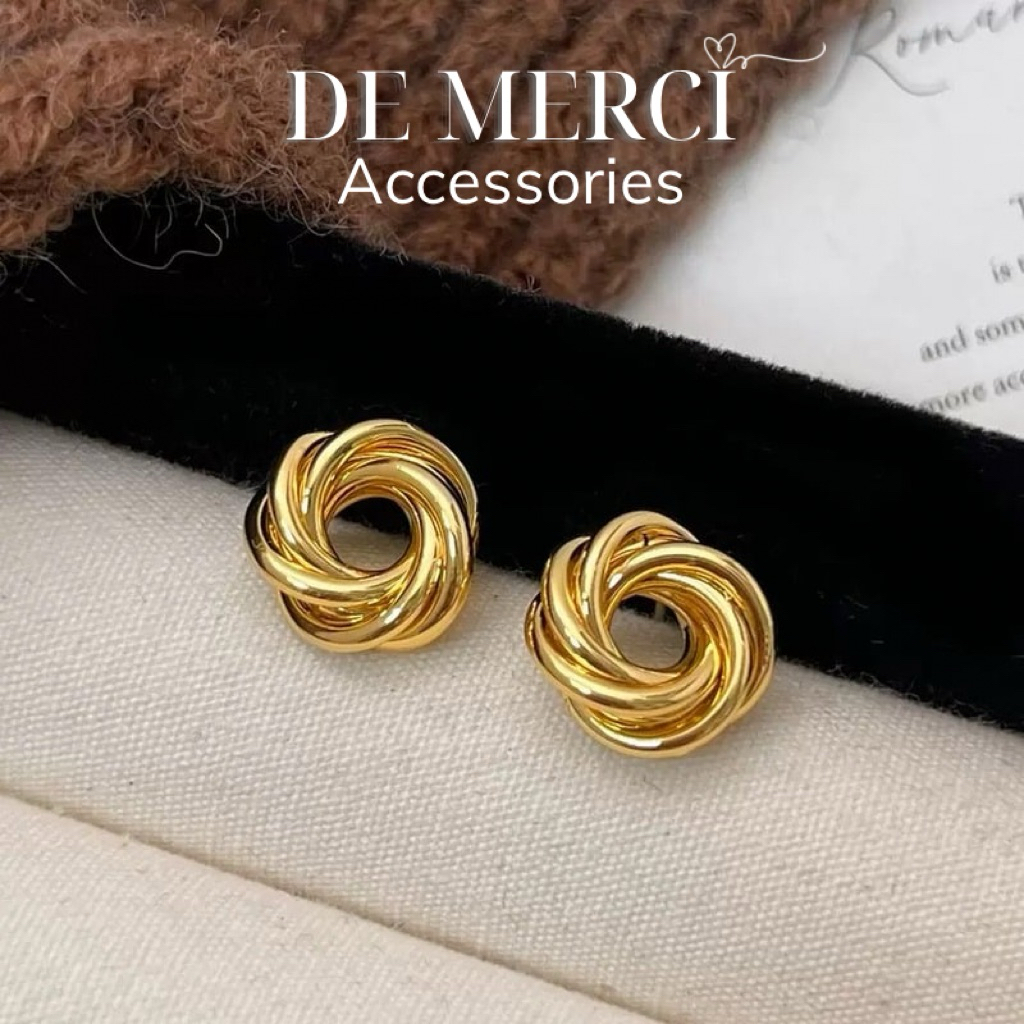Bông Tai Nữ Mạ Vàng Trơn Cao Cấp De Merci Accessories dáng Hình Học Sang Trọng BT051