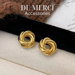 Bông Tai Nữ Mạ Vàng Trơn Cao Cấp De Merci Accessories dáng Hình Học Sang Trọng BT051