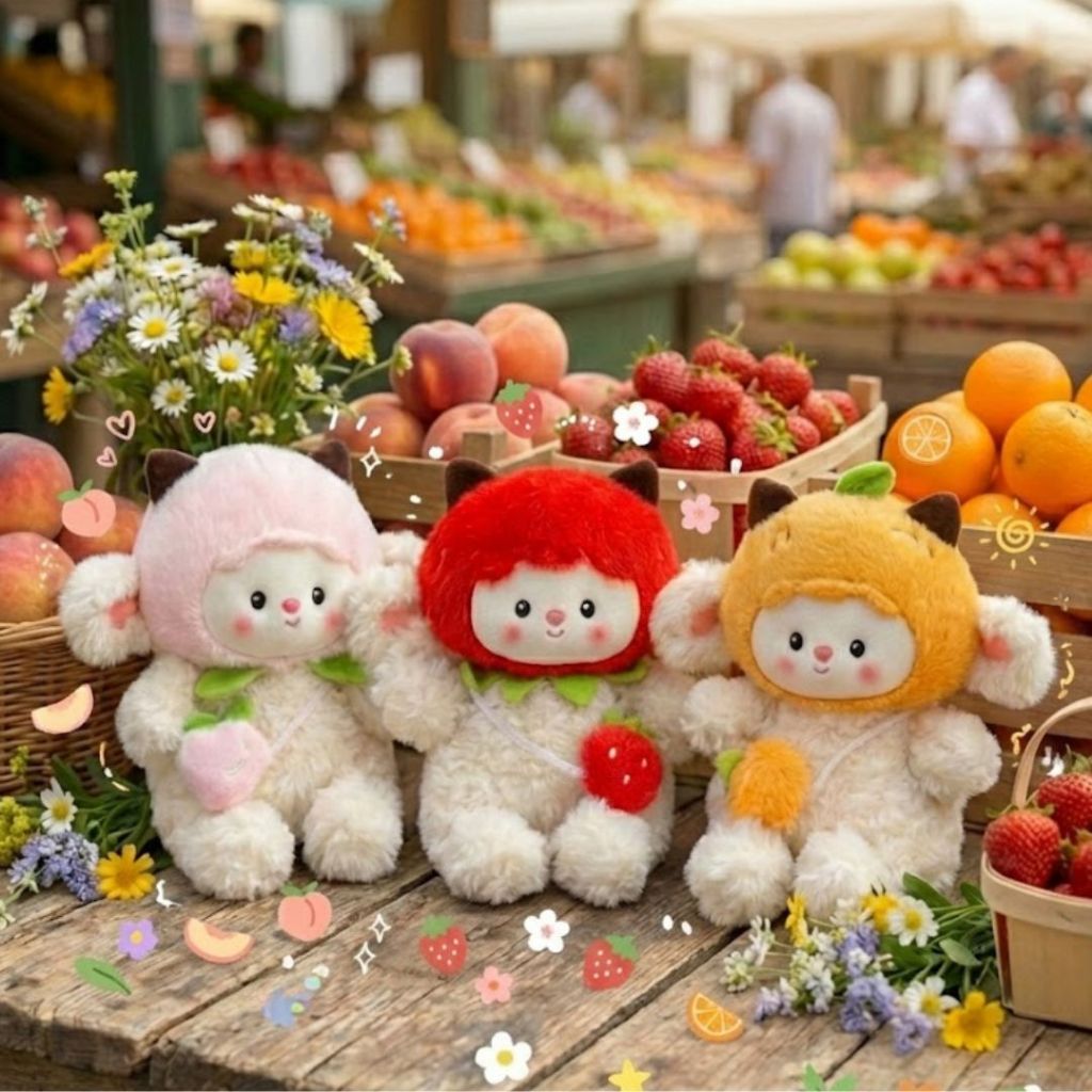Gấu Bông Cừu Cosplay Trái Dâu Tây , Cam,Đào Siêu Dễ Thương, Cừu Bông Mini Đội Mũ Đeo Túi Hoa Quả Quà Tặng Cho Bé,Bạn Gái