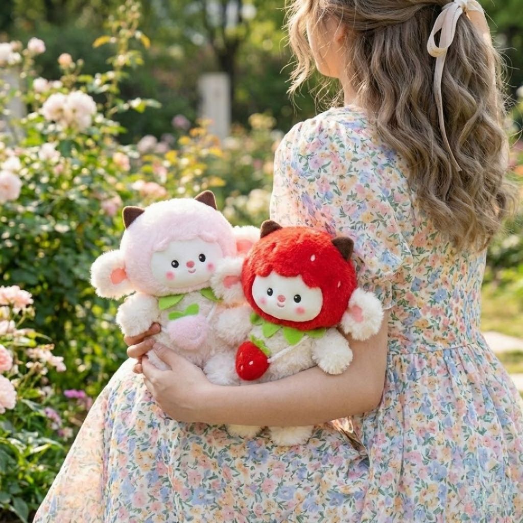 Gấu Bông Cừu Cosplay Trái Cây Size Mini Đáng Yêu, Thú Nhồi Bông Cừu Đội Mũ Đeo Túi Hoa Quả Xinh Xắn làm Quà Tặng Cho Bé
